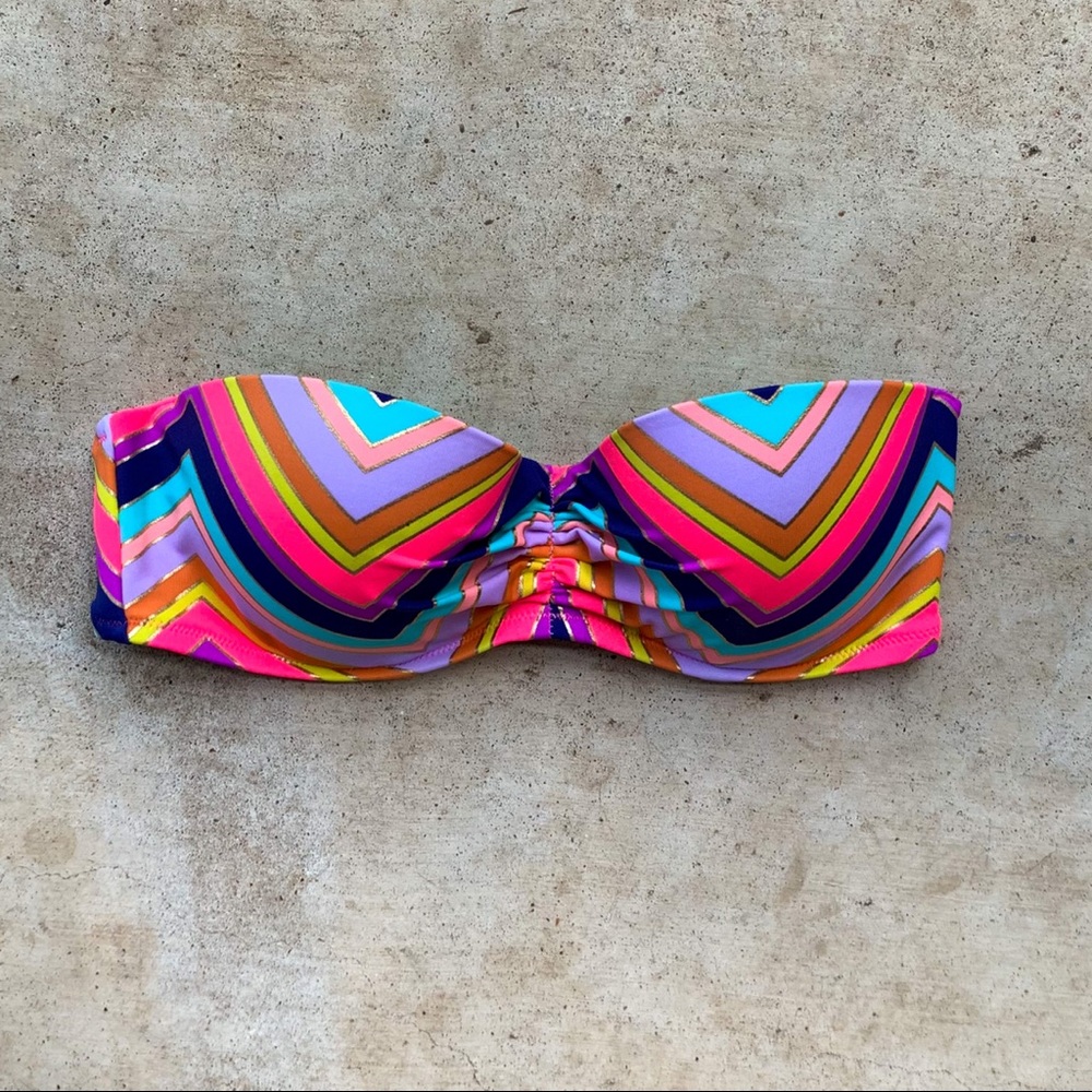 Victoria's Secret Swim Bikini Bandeau Bright Chevron & Gold Top - 34C
